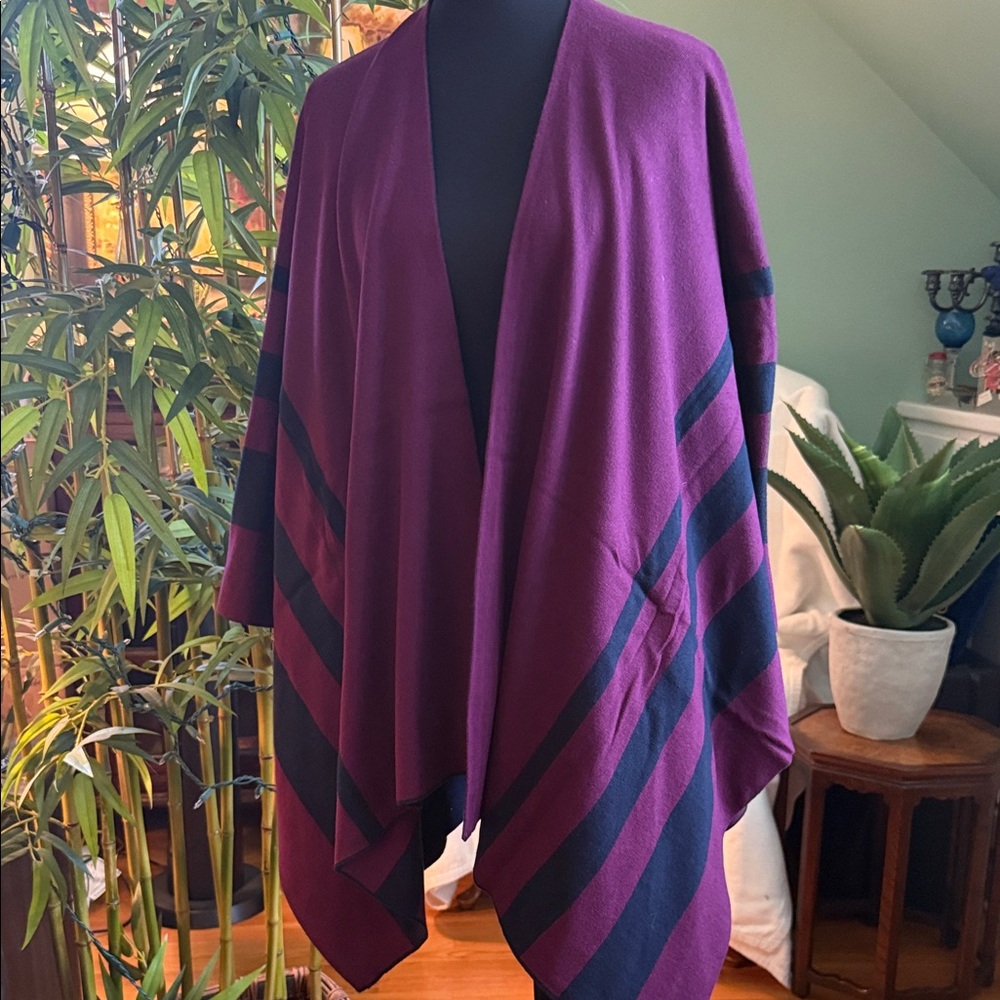 Women's Reversible Purple and Navy Striped Shawl / Wrap